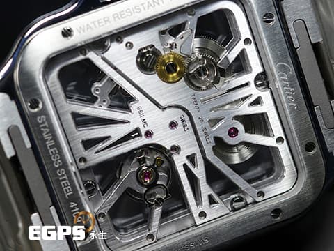 CARTIER 卡地亞 SANTOS DE CARTIER 山度士 WHSA0015 大型款 不鏽鋼材質 鏤空腕錶 快拆式錶帶、另附鱷魚皮錶帶組 2025年保卡 新錶參考訂價:1,030,000元 手動上鍊 39.8mm