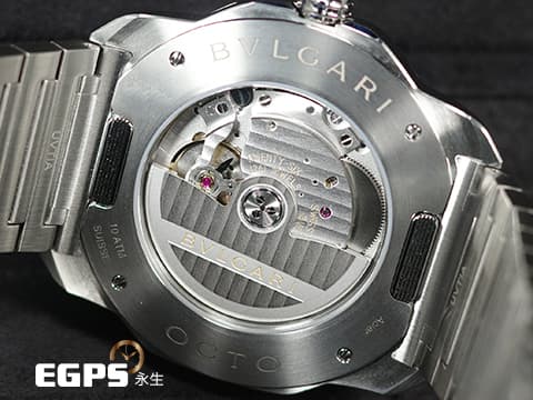 BVLGARI 寶格麗 Bulgari Octo Roma系列 103739 八角形多稜角設計錶圈 藍色巴黎釘紋面盤 大三針 不鏽鋼 2025年保單 快拆錶帶系統 附原廠橡膠錶帶 自動上鍊 41mm