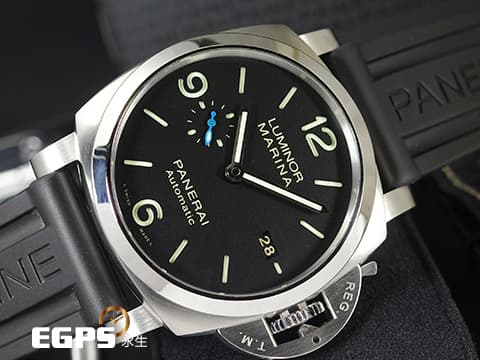PANERAI 沛納海 Luminor Marina PAM01312 三日鍊 藍色小秒針 PAM1312 經典夜光三明治面盤 不鏽鋼  2023年保單 自動上鍊 44mm