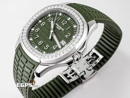 Patek Philippe 百達翡麗 PP錶 Aquanaut 5267 海底探險家 5267/200A-011 不鏽鋼材質 橡膠錶帶款 <font color="#05f0f0"> 原廠鑲嵌鑽石錶圈(48顆鑽石:約1.11克拉) </font><font color="#ff0000">2026年保單</font> <font color="#8de297">卡其綠面盤、橡膠錶帶</font> 石英機芯 38.8mm