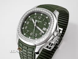 Patek Philippe 百達翡麗 PP錶 Aquanaut 5267 海底探險家 5267/200A-011 不鏽鋼材質 橡膠錶帶款 <font color="#05f0f0"> 原廠鑲嵌鑽石錶圈(48顆鑽石:約1.11克拉) </font><font color="#ff0000">2026年保單</font> <font color="#8de297">卡其綠面盤、橡膠錶帶</font> 石英機芯 38.8mm