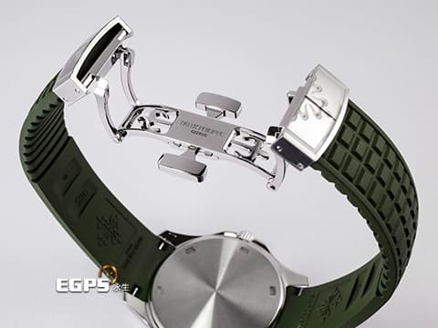 Patek Philippe 百達翡麗 PP錶 Aquanaut 5267 海底探險家 5267/200A-011 不鏽鋼材質 橡膠錶帶款 原廠鑲嵌鑽石錶圈(48顆鑽石:約1.11克拉) 2026年保單 卡其綠面盤、橡膠錶帶 石英機芯 38.8mm
