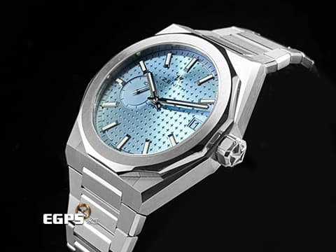 ZENITH 真力時 DEFY Skyline Ice Blue 碟飛系列 天際線 03.9300.3620 高振頻 冰藍色四芒星飾太陽紋面盤 專賣店限定款 1/10小秒針 不鏽鋼材質 2026年保卡 新式錶帶快拆設計 附原廠冰藍色橡膠錶帶 自動上鍊 41mm