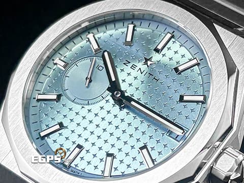 ZENITH 真力時 DEFY Skyline Ice Blue 碟飛系列 天際線 03.9300.3620 高振頻 冰藍色四芒星飾太陽紋面盤 專賣店限定款 1/10小秒針 不鏽鋼材質 2026年保卡 新式錶帶快拆設計 附原廠冰藍色橡膠錶帶 自動上鍊 41mm