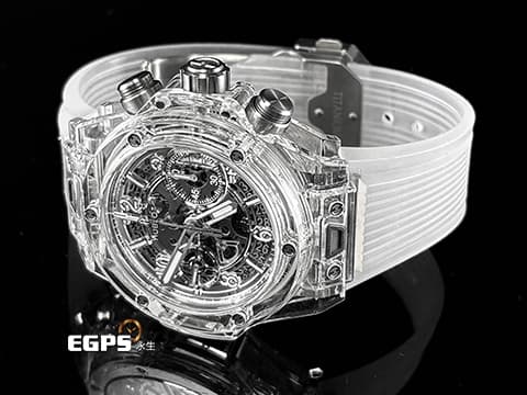 Hublot 宇舶 BIG BANG Unico 大爆炸 三日鍊 飛返計時碼錶 441.JX.4802.RT 拋光藍寶石水晶材質錶殼 原廠特殊水晶材質錶盒 鏤空面盤 2025年保單 限量500支 自動上鍊 42mm