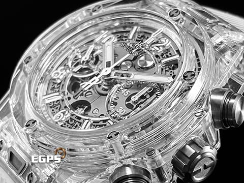 Hublot 宇舶 BIG BANG Unico 大爆炸 三日鍊 飛返計時碼錶 441.JX.4802.RT 拋光藍寶石水晶材質錶殼 原廠特殊水晶材質錶盒 鏤空面盤 2025年保單 限量500支 自動上鍊 42mm