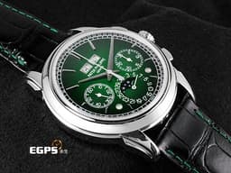 Patek philippe 百達翡麗 PP 5270P-014 鉑金材質 5270P Platium 萬年曆 月相顯示 計時功能 超複雜功能時計系列 <font color="#49ca41"> 漸層綠漆面盤 綠色縫線黑色皮錶帶 </font> <font color="#ff0000">2025年保單 新錶參考訂價:7,117,000元 </font> 手上鍊 41mm