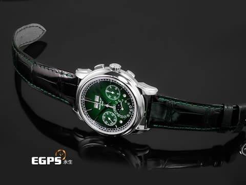 Patek philippe 百達翡麗 PP 5270P-014 鉑金材質 5270P Platium 萬年曆 月相顯示 計時功能 超複雜功能時計系列  漸層綠漆面盤 綠色縫線黑色皮錶帶  2025年保單 新錶參考訂價:7,117,000元  手上鍊 41mm