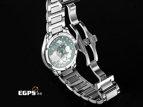 PIAGET 伯爵 Polo Skeleton系列 枕型 G0A47008 不鏽鋼材質 綠色鏤空面盤 微型自動盤超薄鏤空機芯 2025年保卡 新式快拆帶系統 附原廠綠色皮革錶帶 自動上鍊 42mm