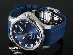 CORUM 崑崙 Admirals Cup Competition 42 海軍上將 395.110.20/F373 AB52 不鏽鋼材質 <font color="#49bcd7">海軍藍色放射太陽紋面盤</font> <font color="#FF0000">2022年保卡 經典海事旗幟彩繪時標</font> 自動上鍊 42mm