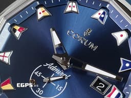 CORUM 崑崙 Admirals Cup Competition 42 海軍上將 395.110.20/F373 AB52 不鏽鋼材質 <font color="#49bcd7">海軍藍色放射太陽紋面盤</font> <font color="#FF0000">2022年保卡 經典海事旗幟彩繪時標</font> 自動上鍊 42mm