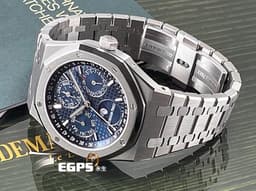 Audemars Piguet 愛彼 AP錶 Royal Oak Perpetual Calendar 皇家橡樹 不銹鋼材質 <font color="#0582f5">萬年曆 藍色面盤 月相盈虧</font> 26574ST.OO.1220ST.02 <font color="#ff0000">2023年保卡 已貼膜</font> 自動上鍊 41mm