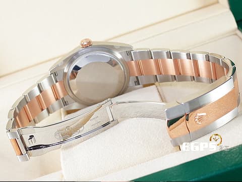 ROLEX 勞力士 蠔式 Datejust 126231 永恒玫瑰金 半金款 銀灰色放射紋面盤 原廠鑲鑽羅馬數字VI及IX 2023年保卡 自動上鍊 36mm