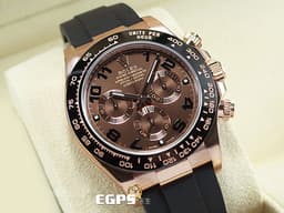 ROLEX 勞力士 Cosmograph Daytona 宇宙計時型 迪通拿 116515LN 永恆玫瑰金材質 <font color="#D2691E">絕版巧克力色面盤 阿拉伯數字時標</font> 計時碼表 陶瓷錶圈 <font color="#FF0000">2017年保卡 Oysterflex橡膠錶帶</font> 賽車錶 自動上鍊 40mm