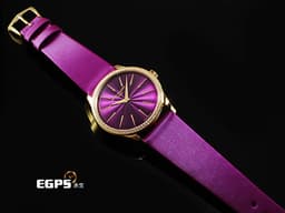 Patek philippe 百達翡麗 PP錶 Ladies Calatrava Joaillerie 系列 4997/200R-001 <font color="#ba36a2">原廠鑲嵌76顆頂級天然美鑽 紫色漆面同心波紋雕飾面盤</font> 4997 玫瑰金材質 超薄 微型自動盤 <font color="#ff0000">2025年保單</font> 自動上鍊 35mm