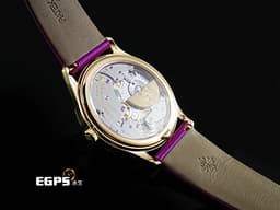 Patek philippe 百達翡麗 PP錶 Ladies Calatrava Joaillerie 系列 4997/200R-001 <font color="#ba36a2">原廠鑲嵌76顆頂級天然美鑽 紫色漆面同心波紋雕飾面盤</font> 4997 玫瑰金材質 超薄 微型自動盤 <font color="#ff0000">2025年保單</font> 自動上鍊 35mm