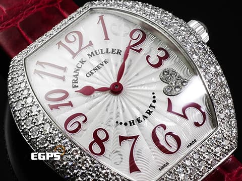 Franck Muller 法蘭穆勒 HEART 5002 MQ ZD C4 CD 18K白金材質 原廠鑲嵌鑽石錶殼 紅色羅馬數字時標及4點鐘心型鑲鑽時標 新錶訂價:1,305,000元 石英機芯 34.5x39.8mm