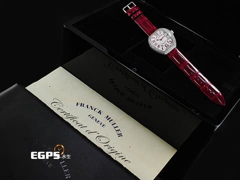 Franck Muller 法蘭穆勒 HEART 5002 MQ ZD C4 CD 18K白金材質 原廠鑲嵌鑽石錶殼 紅色羅馬數字時標及4點鐘心型鑲鑽時標 新錶訂價:1,305,000元 石英機芯 34.5x39.8mm