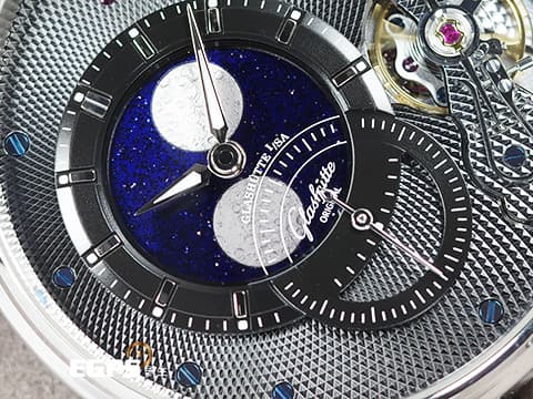 Glashutte Original 格拉蘇蒂 PanoLunarInverse 系列 1-91-04-01-03-62 藍色砂金石月相盤 月相盈虧 PT950 鉑金材質 德國腕錶工藝 前置雙鵝頸 3/4夾板 璣鏤雕刻偏心面盤 小秒針 大日期窗 2025年台灣公司貨 限量200支 自動上鍊 42mm