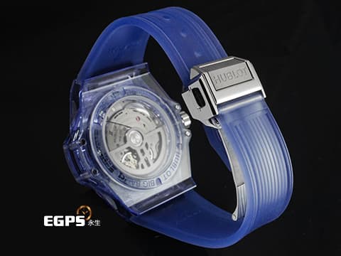 HUBLOT 宇舶 Big Bang 大爆炸 465.JL.4802.RT.1204 藍色水晶材質 快拆功能設計 【絕版增值艷麗款】極少見薰衣草藍水晶錶殼 <特殊藍寶石水晶收藏盒>原廠鑲嵌鑽石錶圈 2019年保卡 全球限量200支 新錶訂價:2,616,000元 自動上鍊 39mm