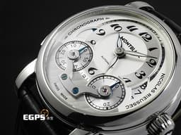 MONTBLANC 萬寶龍 Nicolas Rieussec Chronograph 7138 明星傳承系列 106595 <font color="#05f0f0">尼可拉斯 三日鍊 單按把</font> 計時碼表 兩地時間 <font color="#e8eced">灰色偏心面盤</font> 不鏽鋼材質<font color="#FF0000"> </font>自動上鍊 43mm