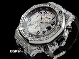 Audemars Piguet AP錶 愛彼錶 Royal Oak Offshore 皇家橡樹離岸型 26470ST.OO.A027CA.01 不鏽鋼材質 <font color="#0582f5">海軍 NAVY 精鑲天然滿天星鑽石表面、錶圈、錶殼</font> <font color="#FF0000">2016年保單 台灣公司貨 </font> 自動上鏈 42mm