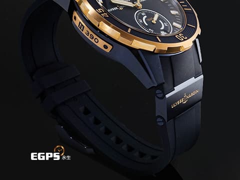 Ulysse Nardin 雅典 Diver 1185-170/BLUE 18K玫瑰金&藍色PVD鈦金屬材質 深藍色磨砂面盤 淺水錶 2025年保卡 自動上鍊 44mm