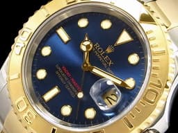 ROLEX 勞力士 Yacht-Master 16623 遊艇名仕 18K黃金材質 半金款 夜光賓士指針 雙向旋轉錶框 <font color="#0582f5">少見藍色面盤</font> 自動上鏈 40mm