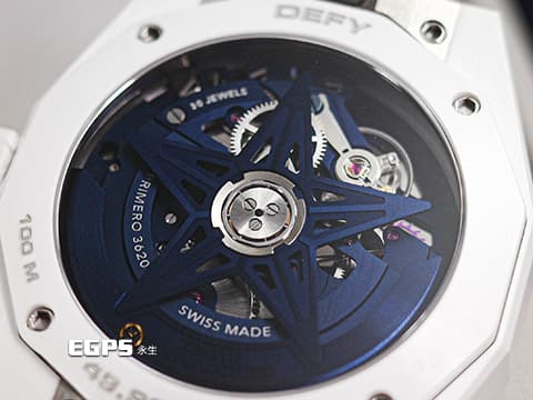 ZENITH 真力時 DEFY 碟飛系列 Skyline Skeleton 天際線 49.9301.3620/79.I001 高振頻 1/10秒 旋風秒針 藍色鏤空面盤 白陶瓷 2025年保卡 附快拆式橡膠錶帶扣 自動上鍊 41mm