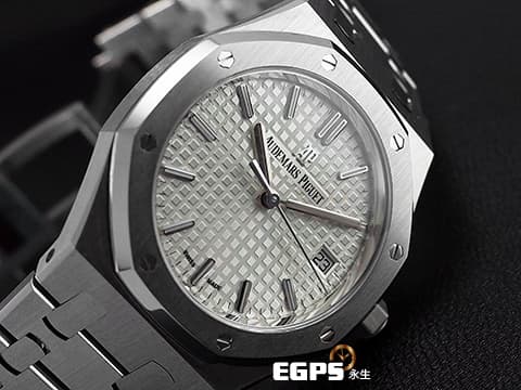 AUDEMARS PIGUET AP錶 愛彼 ROYAL OAK LADY 皇家橡樹系列 77350ST.OO.1261ST.01 銀白色「Grande Tapisserie」大型格紋面盤 鍊帶款 2022年保卡 自動上鍊 34mm