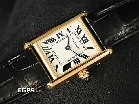 CARTIER 卡地亞 Tank Louis 坦克 WGTA0342 小型款 鑲嵌藍色寶石錶冠 藍鋼指針 18K黃金材質 2026年保單 石英腕錶 29.5 x 22mm