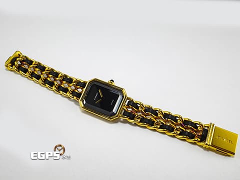 CHANEL 香奈兒 PREMIÈRE 18K黃金塗層不鏽鋼材質 鑲嵌凸圓形縞瑪瑙錶冠 S尺寸錶鍊 <12.8 - 14cm> 石英機芯 26.1x20mm