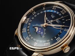 BLANCPAIN 寶鉑 Villeret 6654-3640-55B 18K玫瑰金材質 <font color="#0582f5">透明琺瑯漆藍色放射紋飾面盤</font> <font color="#0582f5">全日曆 經典寶珀笑臉月相顯示</font><font color="#ff0000"> 2024年保卡</font> 自動上鍊 40mm