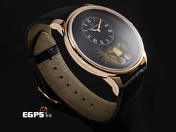 JAQUET DROZ 雅克德羅 Petite Heure Minute Lion <font color="#05f0f0">黑色大明火琺瑯面盤 百獸之王獅子微縮繪畫工藝</font> J005033321 18L玫瑰金材質 自動上鍊 <font color="#FF0000">2024年保單 僅試戴收藏品 全球限量28只</font> 43mm