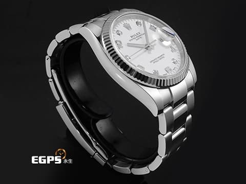 ROLEX 勞力士 DATAJUST CA 115234 不鏽鋼材質 18K白金材質太陽坑紋錶圈 原廠鑲嵌鑽石時標 2017年保卡 自動上鍊 34mm
