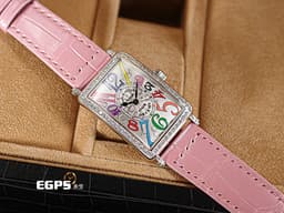 Franck Muller 法蘭穆勒 FM Long Island系列 952 QZ COL DRM D 1R <font color="#a0ccee">原廠鑲鑽</font> 不鏽鋼 <font color="#ff0000">Color Dreams 彩色阿拉伯數字時標</font> 952QZ 石英腕錶 26x44 mm