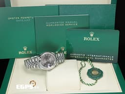 ROLEX 勞力士 Lady-Datejust 28 蠔式日誌型 279160 <font color="#7c4f36">深灰色面盤 搭配羅馬數字時標</font> 經典 DJ28 不鏽鋼 <font color="#FF0000">2025年保卡 紀念型(Jubilee)五銖錶帶</font> 自動上鍊 28mm
