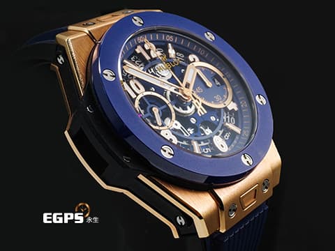HUBLOT 宇舶 Big Bang 大爆炸 Unico King 441.OL.5181.RX 宇舶獨特材質 王金 藍色陶瓷錶圈 藍色鏤空面盤 2026年電子保單 自動上鍊 42mm