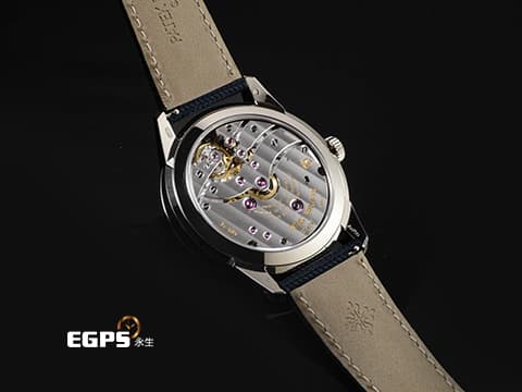 Patek philippe 百達翡麗 Calatrava Annual Calendar Travel Time 複雜功能時計 5328G-001 18K白金材質 藍色不規則紋理面盤 192小時動力儲存顯示 巴黎釘紋飾錶殼 2026年保單 手動上鍊 41 mm