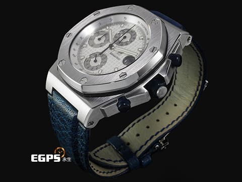 Audemars Piguet AP錶 愛彼錶 Royal Oak Offshore ROO 皇家橡樹離岸型 25770ST 不鏽鋼材質 白色「Grande Tapisserie」格紋錶面 離岸型首個42mm皮革錶帶設計款 計時碼錶 自動上鍊 42mm