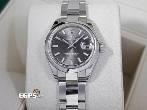 ROLEX 勞力士 Lady-Datejust 28 蠔式日誌型 279160 深灰色面盤 搭配柱狀時標 經典 DJ28 不鏽鋼 台灣公司貨 蠔式(Oyster)三節錶帶 自動上鍊 28mm