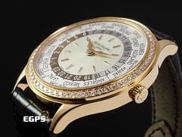 Patek philippe 百達翡麗 PP錶 Complications 複雜功能時計 World Time 世界時區 7130R-013 18K玫瑰金材質 <font color="#70cce1">原廠鑲嵌89顆鑽石(1.09 克拉)錶圈、錶扣 </font><font color="#f9f3cd">銀白色手工雕紋面盤</font> <font color="#FF0000">2022年保單 錶友蒐藏未使用品 新錶訂價:2,038,000元</font> 自動上鍊 36mm
