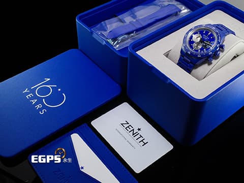 ZENITH 真力時 CHRONOMASTER 49.3102.3600/51.M3100 藍色陶瓷材質 品牌160週年紀念款 特殊錶盒 2025年保卡 附原廠藍色橡膠錶帶 自動上鍊 42mm