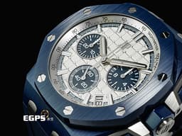 Audemars Piguet AP錶 愛彼 Royal Oak Offshore 皇家橡樹離岸型 飛返計時碼錶 26420CD.OO.A029VE.01 <font color="#0582f5">深藍色「雲夜藍50」陶瓷材質 </font><font color="#ffeadb">米色「Méga Tapisserie」超大型格紋裝飾錶面</font><font color="#F75000"> </font><font color="#FF0000">2026年保卡 兩款風格橡膠錶帶 </font><font color="#FF0000" style="font-size: 10pt;">新式快拆功能 僅試戴近新品</font><span style="font-size: 10pt;"> 自動上鏈 43mm</span>