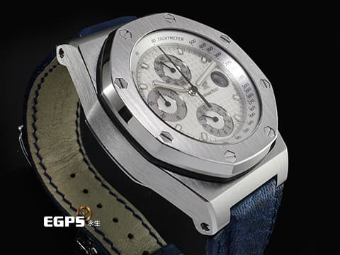 Audemars Piguet AP錶 愛彼錶 Royal Oak Offshore ROO 皇家橡樹離岸型 25770ST 不鏽鋼材質 白色「Grande Tapisserie」格紋錶面 離岸型首個42mm皮革錶帶設計款 計時碼錶 自動上鍊 42mm