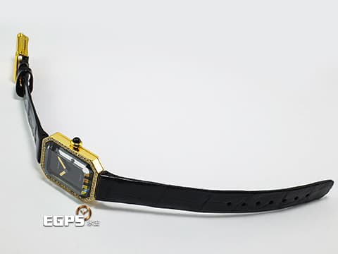 CHANEL 香奈兒 PREMIÈRE 首映系列 H0094 18K黃金材質 鑲嵌凸圓形縞瑪瑙錶冠、原廠鑲嵌鑽石錶圈 石英機芯 25×19mm