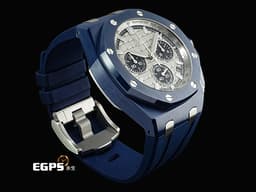 Audemars Piguet AP錶 愛彼 Royal Oak Offshore 皇家橡樹離岸型 飛返計時碼錶 26420CD.OO.A029VE.01 <font color="#0582f5">深藍色「雲夜藍50」陶瓷材質 </font><font color="#ffeadb">米色「Méga Tapisserie」超大型格紋裝飾錶面</font><font color="#F75000"> </font><font color="#FF0000">2026年保卡 兩款風格橡膠錶帶 </font><font color="#FF0000" style="font-size: 10pt;">新式快拆功能 僅試戴近新品</font><span style="font-size: 10pt;"> 自動上鏈 43mm</span>