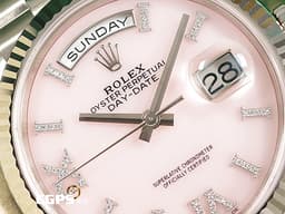 ROLEX 勞力士 Day-Date 36 蠔式 星期日曆型 128239<font color="#FF0000"> </font><font color="#f6d2de">原廠鑲嵌56顆鑽石時標 粉紅色蛋白石面盤</font> 18K白金材質 DD36 經典三角坑紋錶圈 <font color="#ff0000">2020年新式保卡 原廠膠膜未撕</font> 自動上鏈 36mm