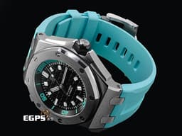 Audemars Piguet 愛彼 AP錶 Royal Oak Offshore Diver 皇家橡樹 離岸型 15720ST.OO.A355CA.01 ROO <font color="#05f0f0">Tiffany色計時內圈 原廠橡膠錶帶</font> 不鏽鋼材質 <font color="#ff0000">2026年保卡 錶帶快拆系統 僅試帶極新品 </font>自動上鍊 42mm