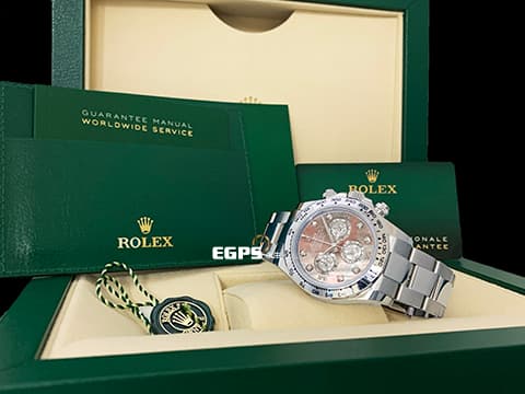ROLEX 勞力士 Cosmograph Daytona 宇宙計時型 迪通拿 116509NC 計時碼表 18K白金 已停產絕版鑽石時標珍珠貝母 搭配三眼塘金小錶盤 2021年保卡 自動上鍊 40mm